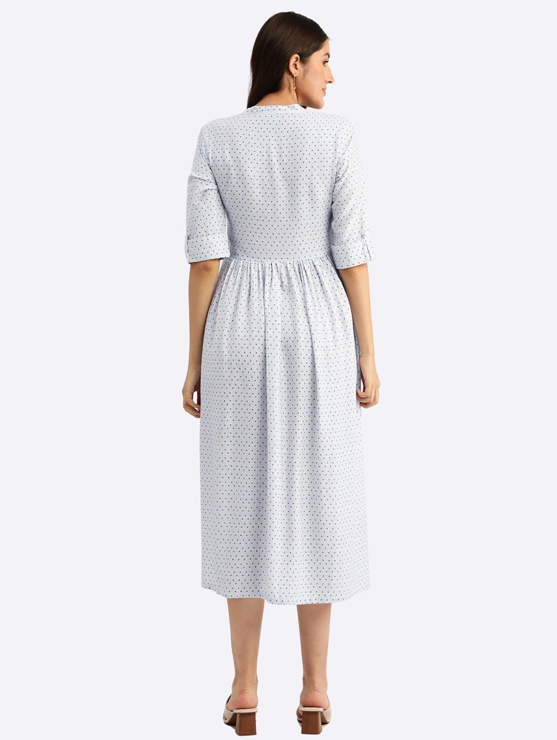 womenpolka doted mandarin neck fit & flare dress - 22028994 - Standard Image - 3
