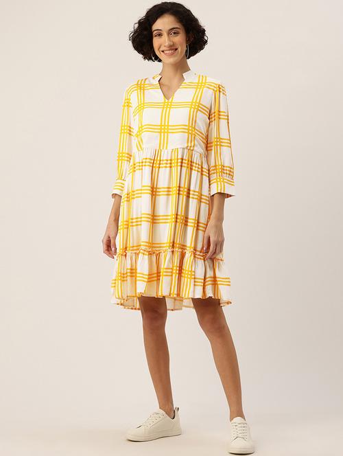 women checkered mandarin neck tiered dress - 22028995 - Standard Image - 0