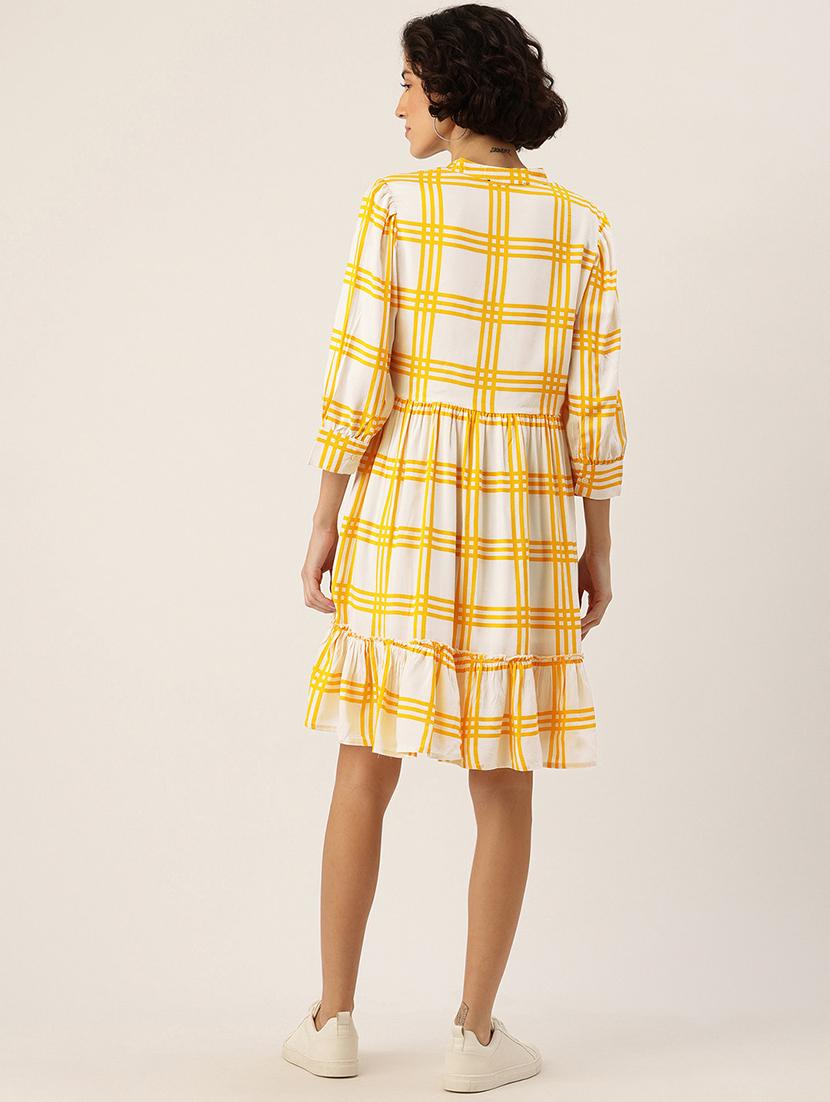 women checkered mandarin neck tiered dress - 22028995 - Standard Image - 3