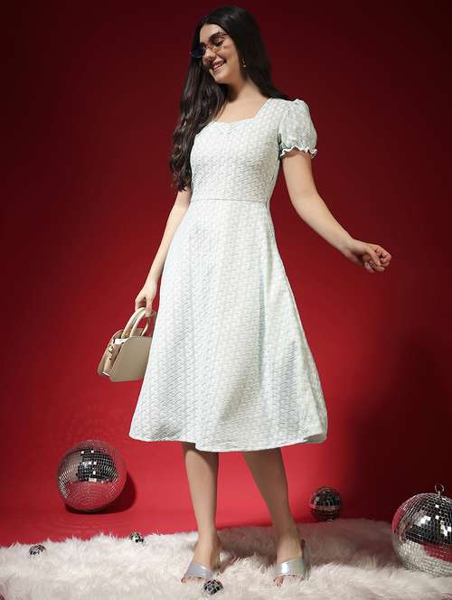 women white self designed puff sleeve a-line dress - 22029000 - Standard Image - 0