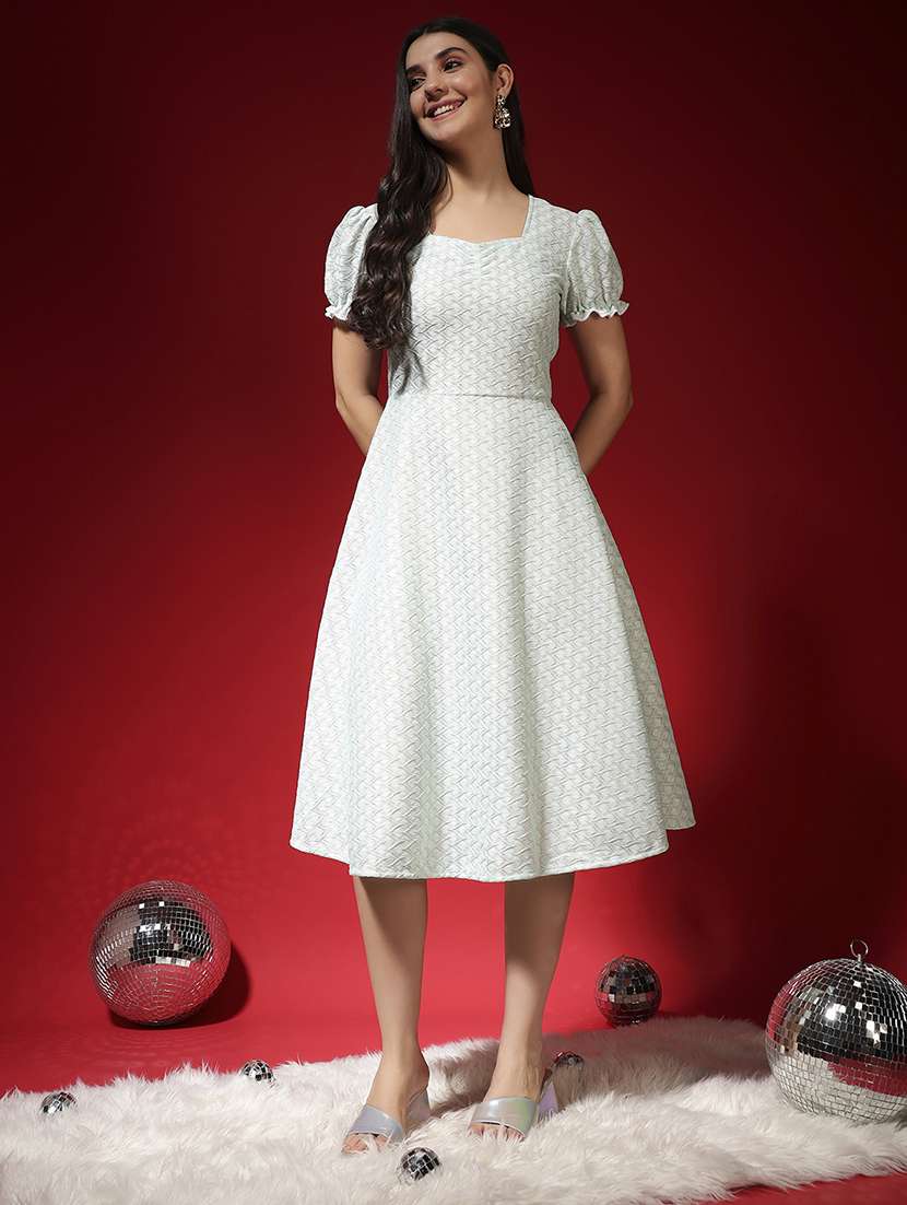 women white self designed puff sleeve a-line dress - 22029000 - Standard Image - 5