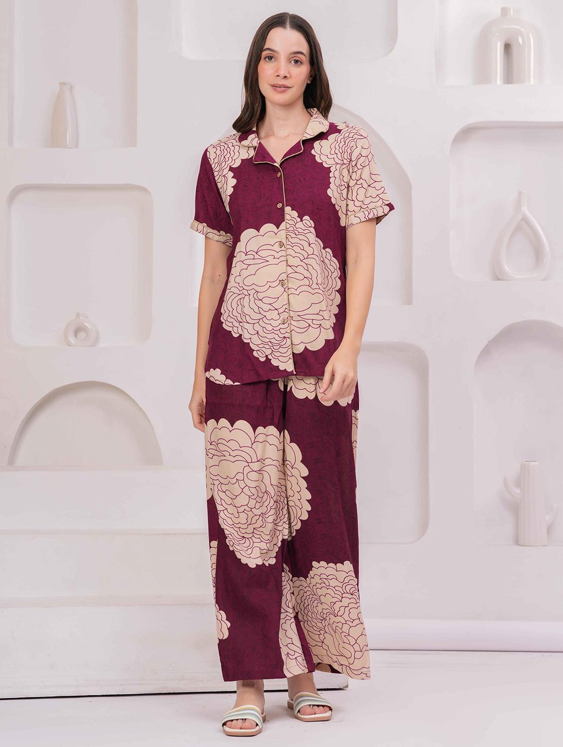 women printed nightwear pyjama set