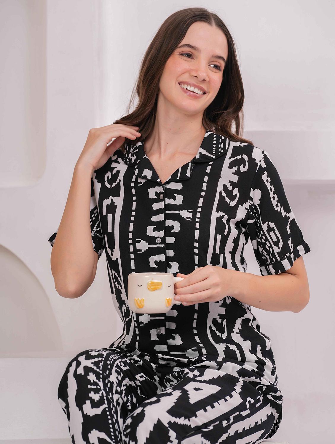 women printed nightwear pyjama set - 22029015 - Standard Image - 5