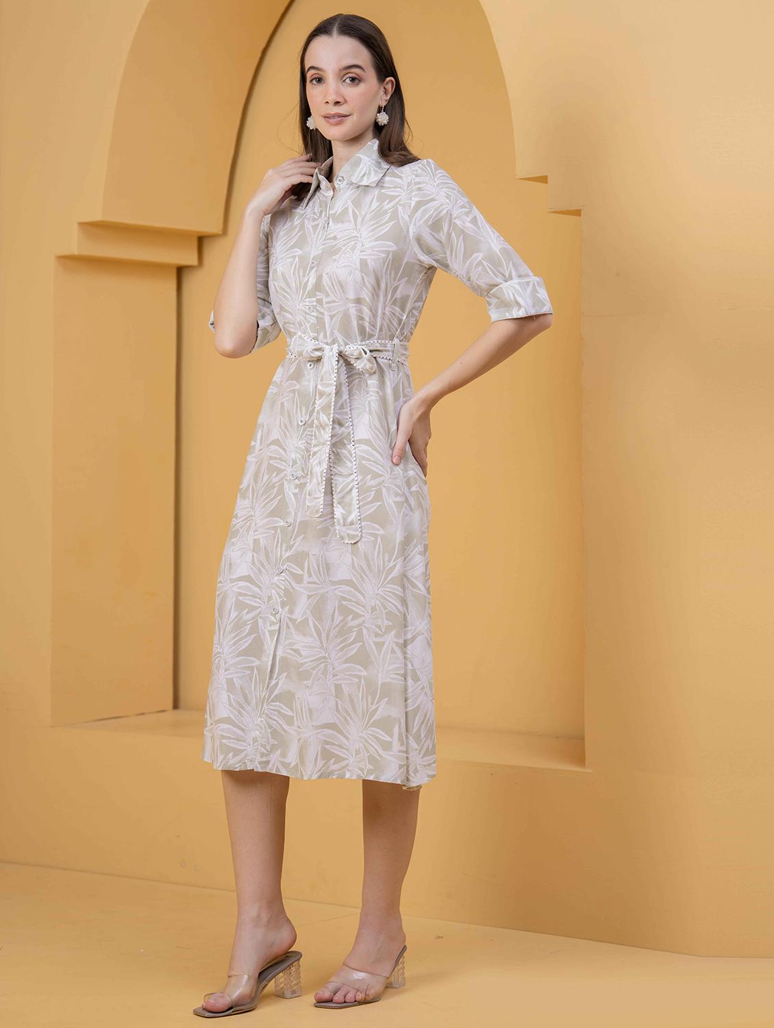 women printed roll up sleeve collared shirt dress - 22029057 -  Zoom Image - 0