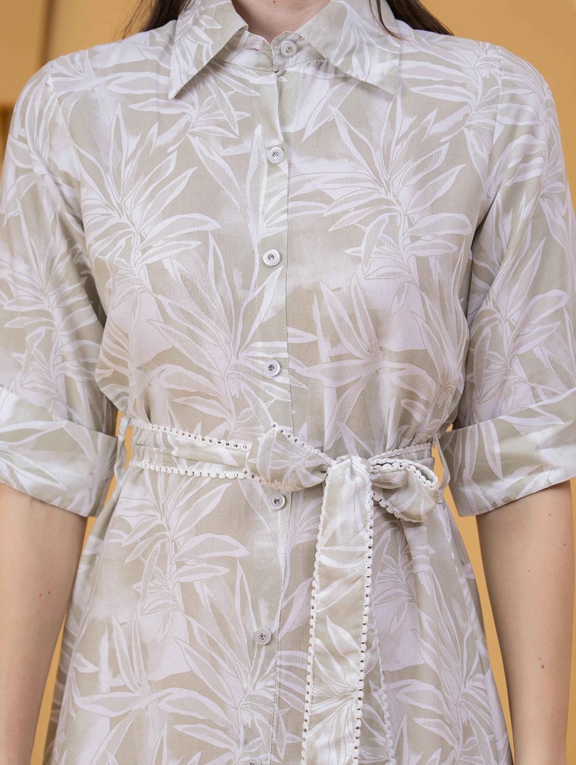 women printed roll up sleeve collared shirt dress - 22029057 - Standard Image - 3