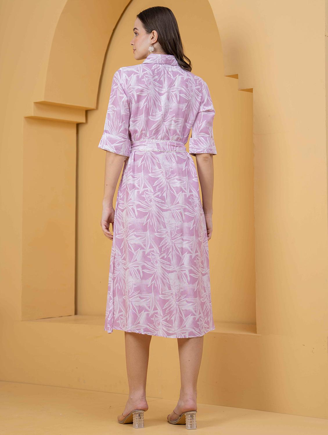 women printed roll up sleeve collared shirt dress - 22029058 - Standard Image - 3
