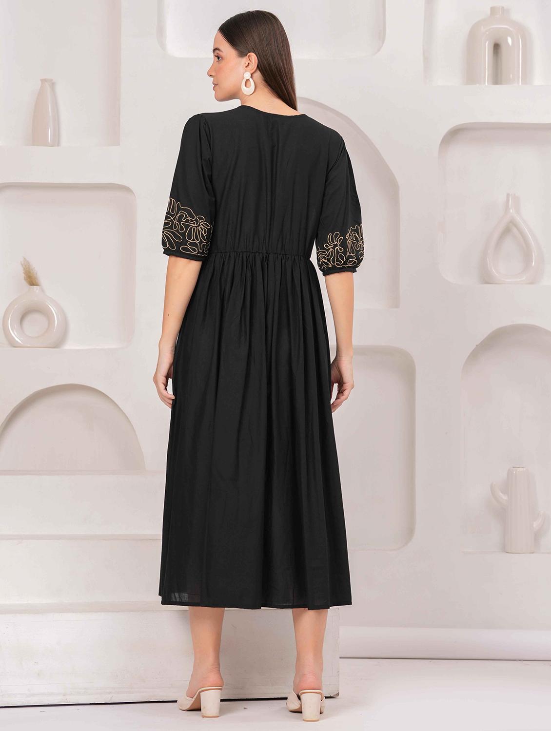 women embroidered puff sleeve fit & flare dress - 22029061 - Standard Image - 3