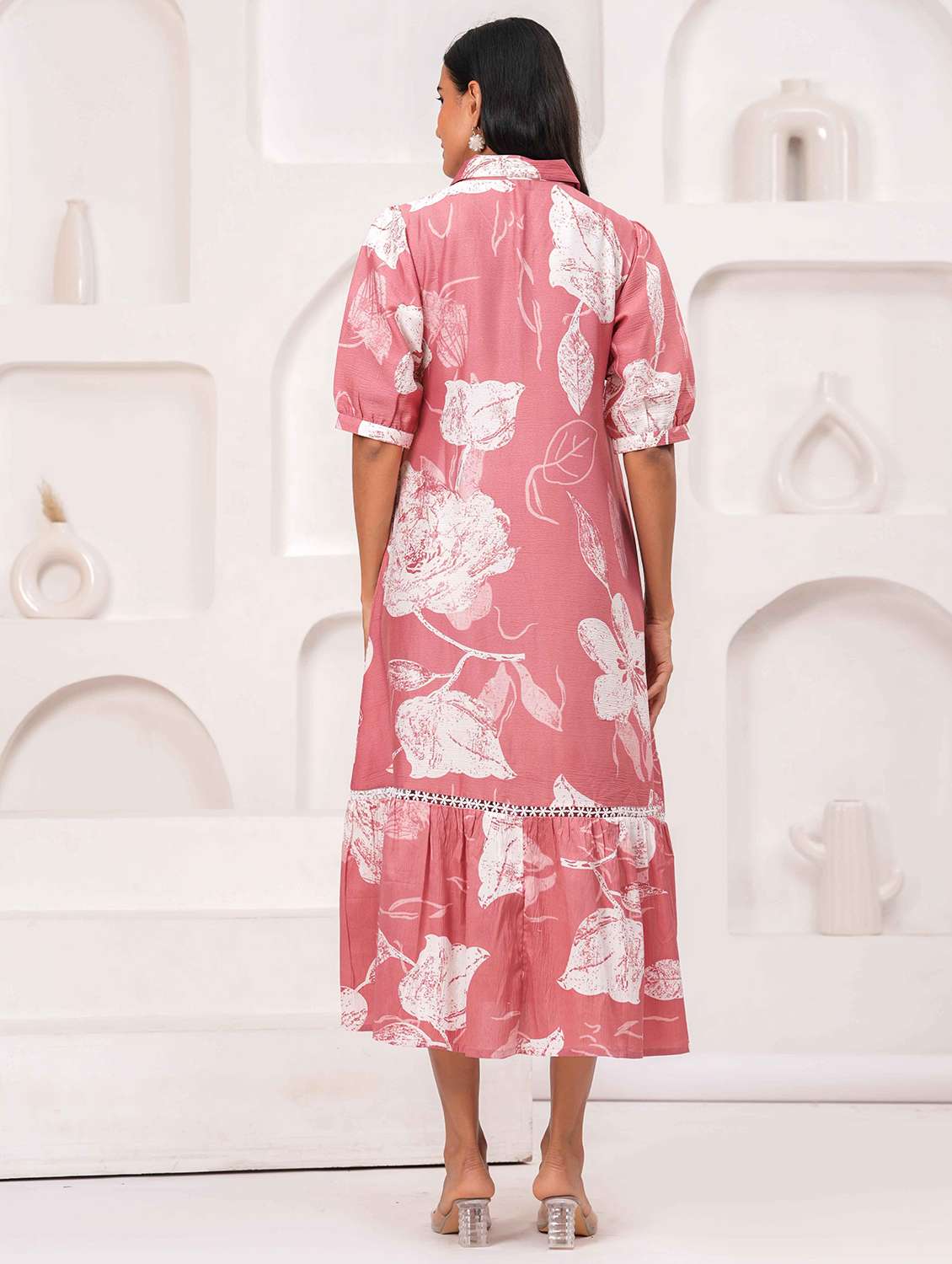 women floral print puff sleeve collared tiered dress - 22029062 - Standard Image - 3