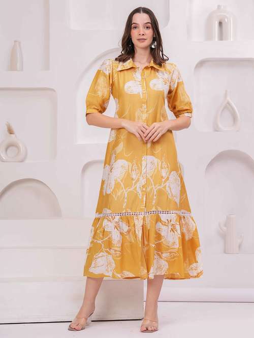 women floral print puff sleeve collared tiered dress - 22029065 -  Standard Image - 0
