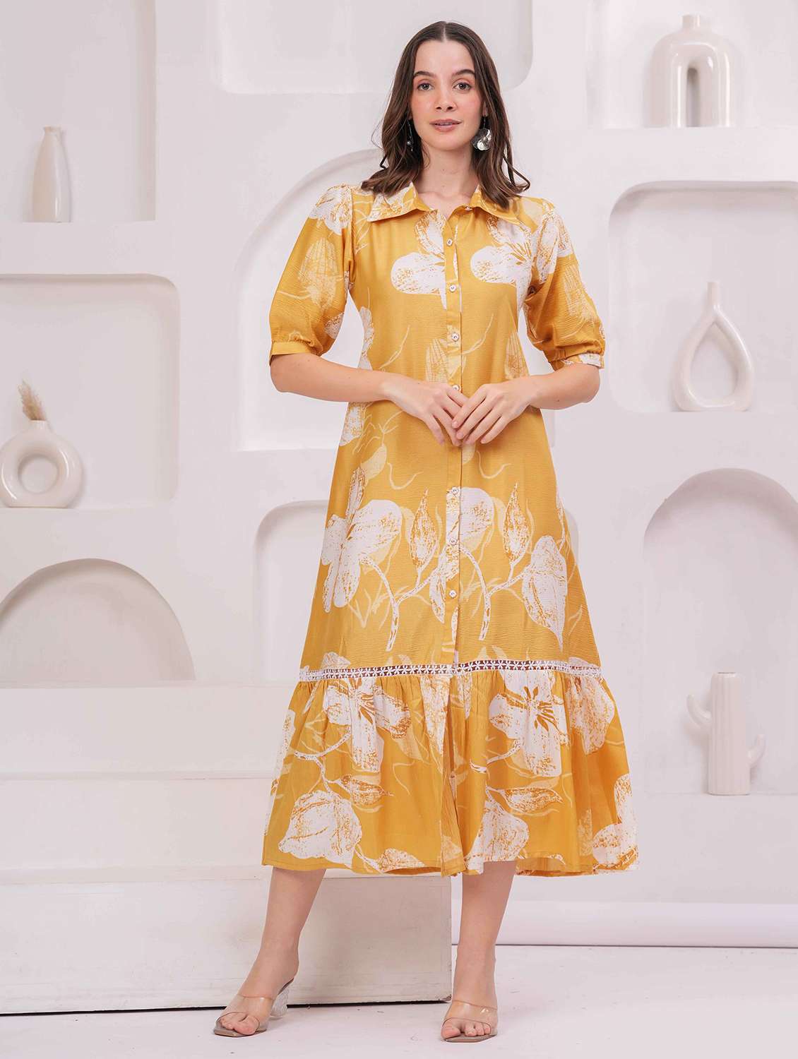 women floral print puff sleeve collared tiered dress - 22029065 -  Zoom Image - 0
