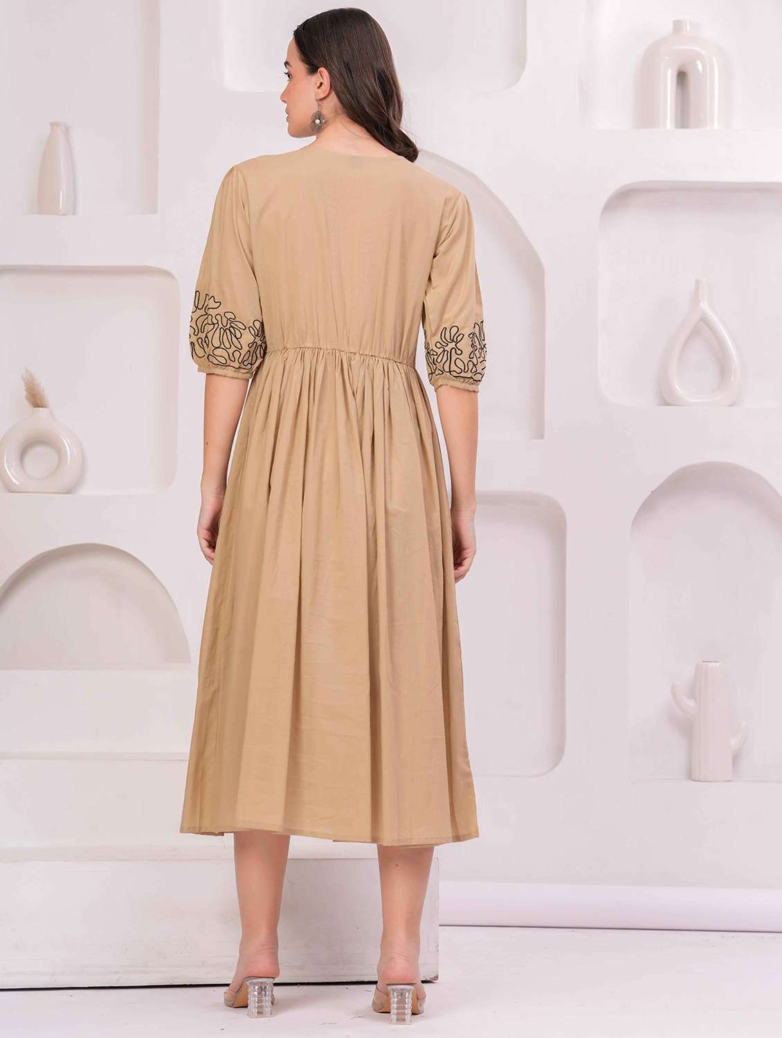 women embroidered puff sleeve fit & flare dress - 22029078 -  Standard Image - 3
