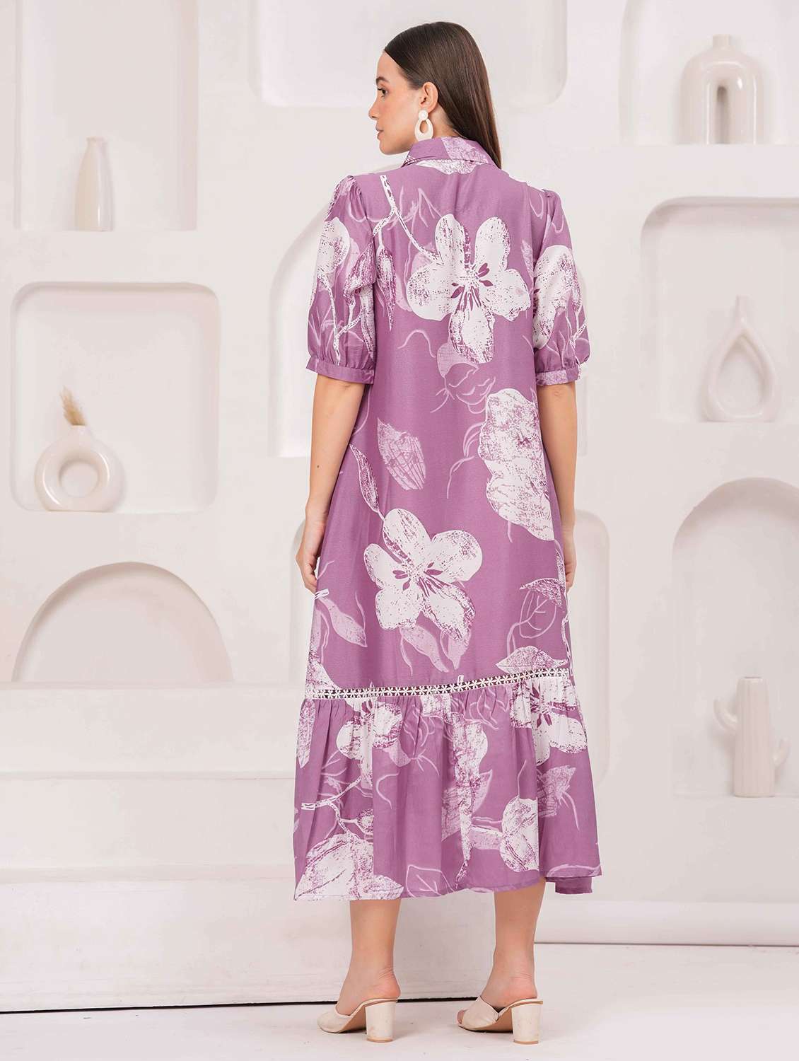 women floral print puff sleeve tiered dress - 22029081 - Standard Image - 3