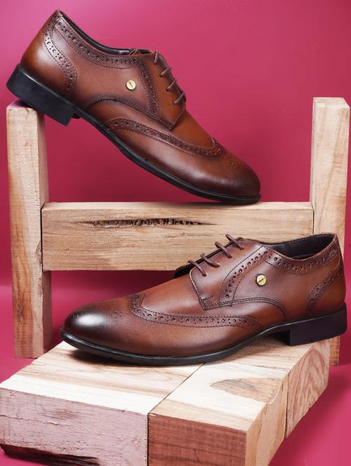 men tan lace-up brouge - 22029234 - Standard Image - 0