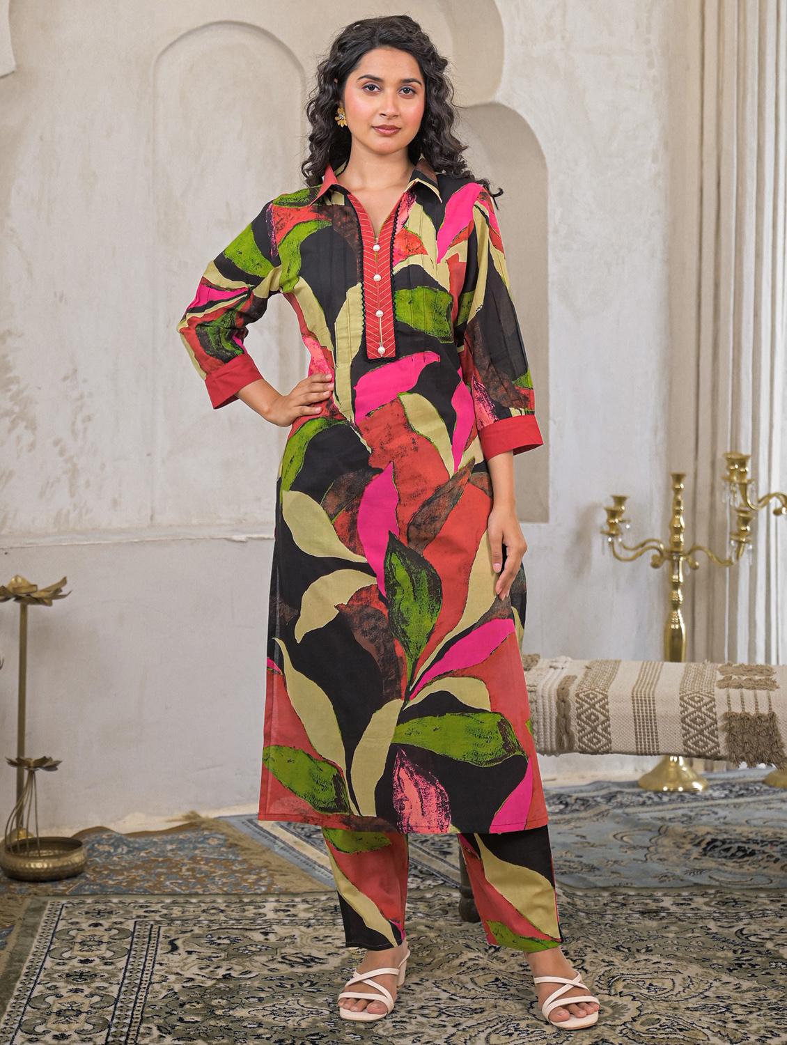 women printed three quarter sleeve kurta pant set - 22029397 - Standard Image - 3