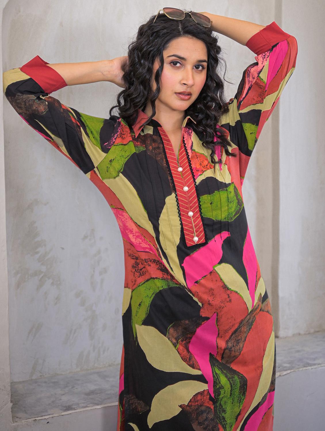 women printed three quarter sleeve kurta pant set - 22029397 - Standard Image - 5