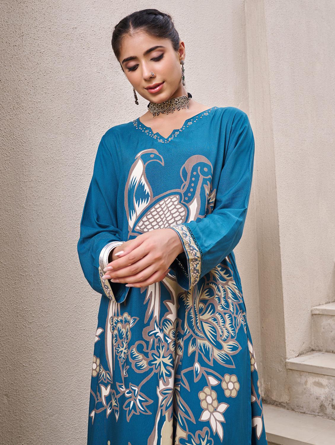 women printed long sleeve kurta palazzo set - 22029399 - Standard Image - 3
