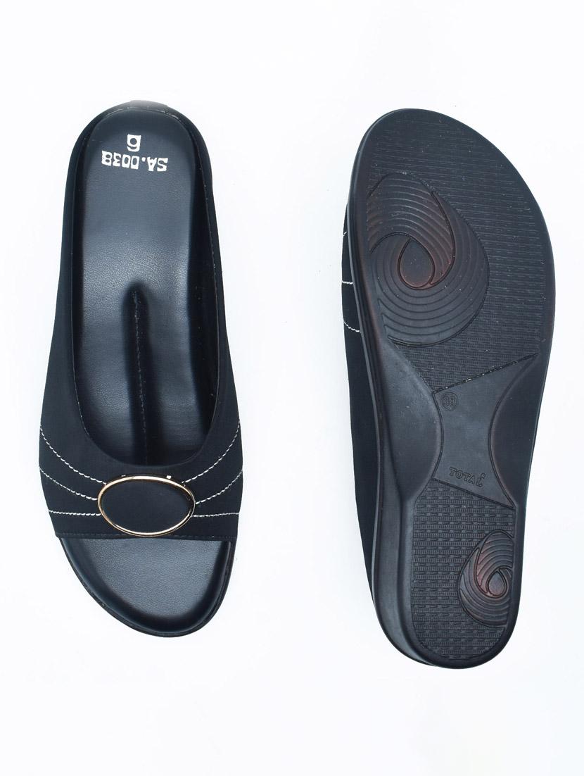 women black solid slip on wedges - 22029462 - Standard Image - 3