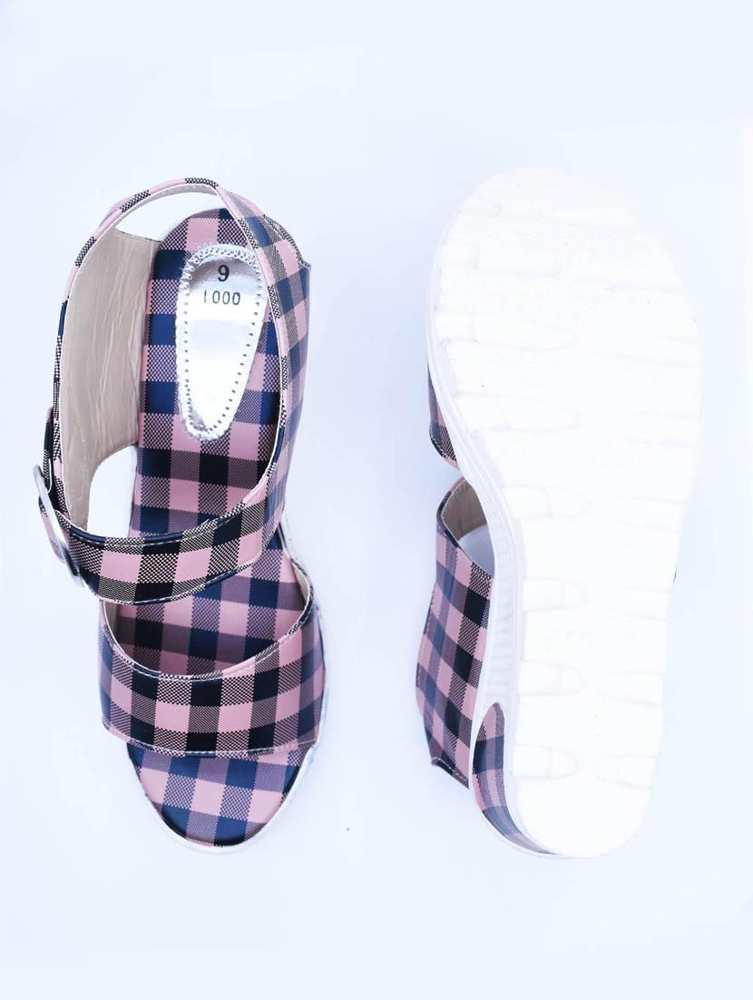 women checkered back strap wedges - 22029477 - Standard Image - 3