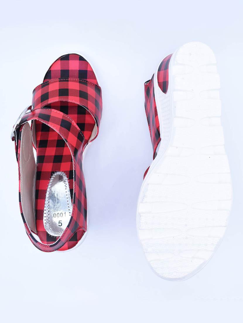 women checkered back strap wedges - 22029478 - Standard Image - 3