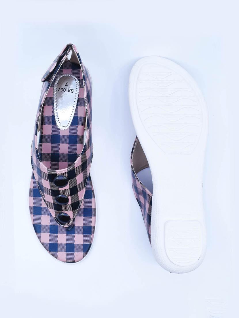 women checkered back strap flats - 22029480 - Standard Image - 3