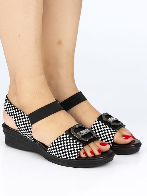 women checkered back strap wedges - 22029524 -  Standard Image - 0