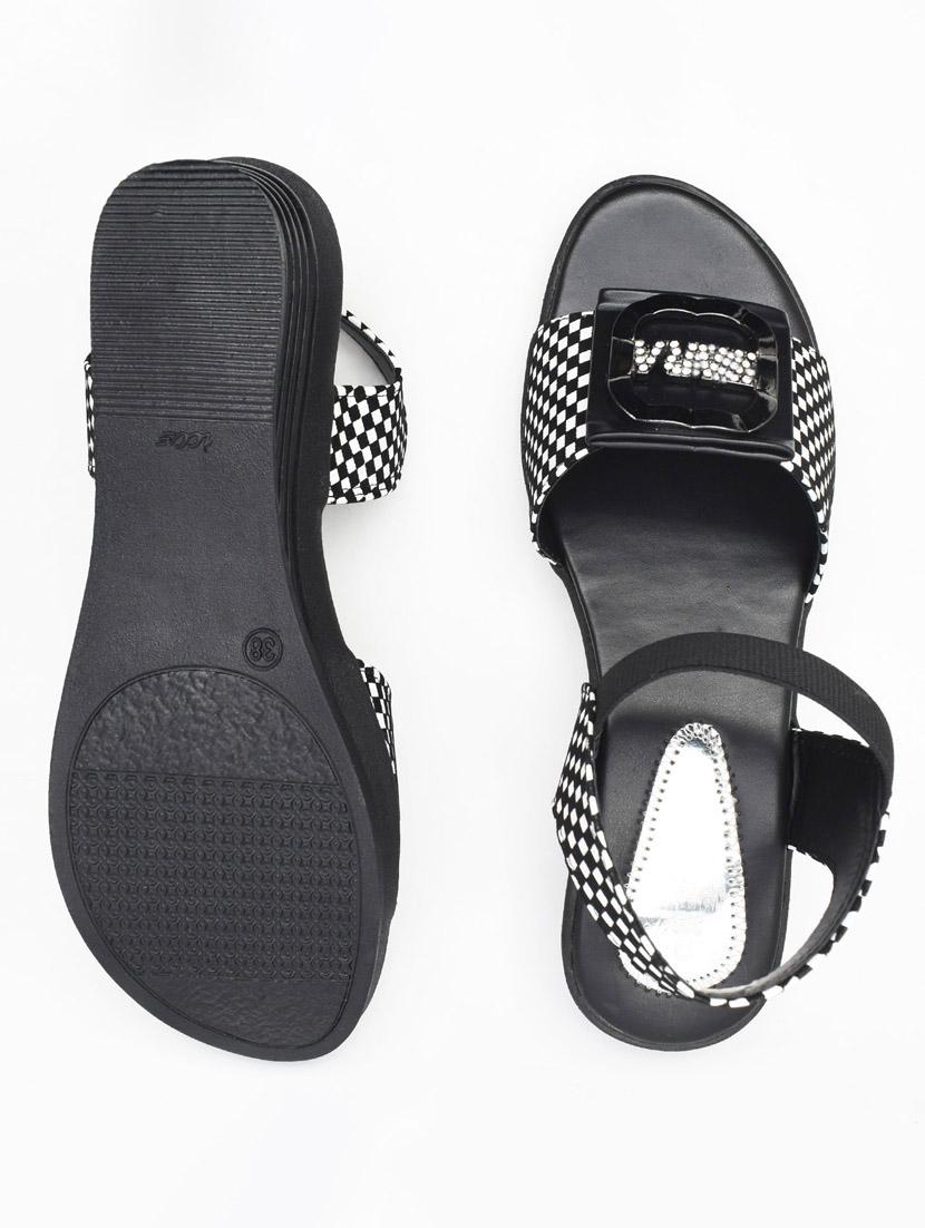 women checkered back strap wedges - 22029524 - Standard Image - 3