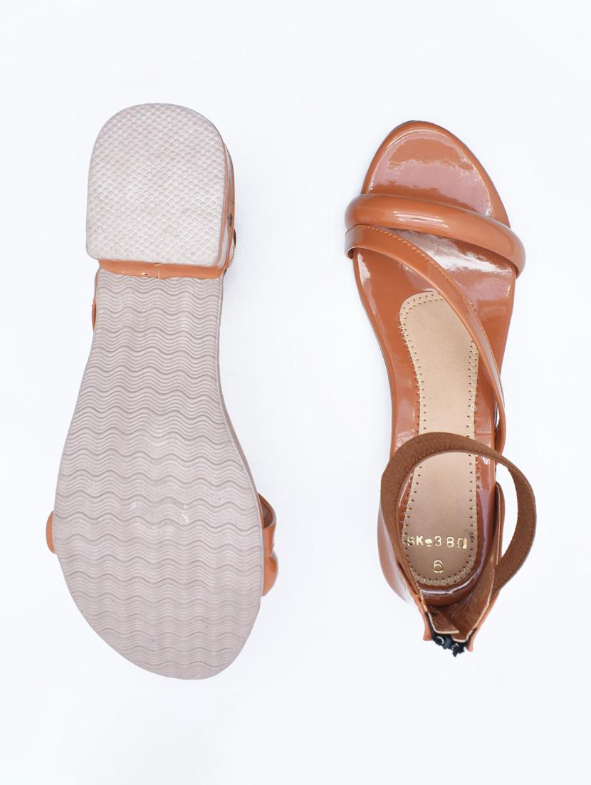 women brown solid ankle strap flats - 22029538 - Standard Image - 3