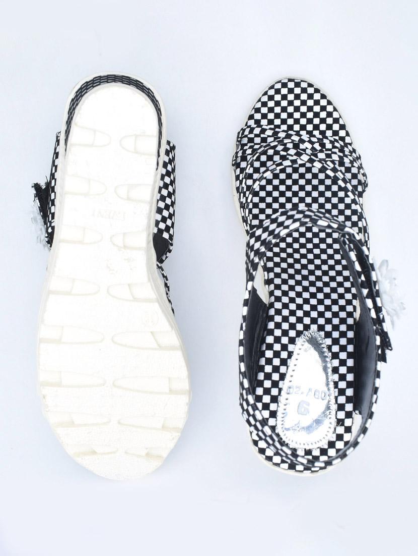 women checkered back strap wedges - 22029543 - Standard Image - 3