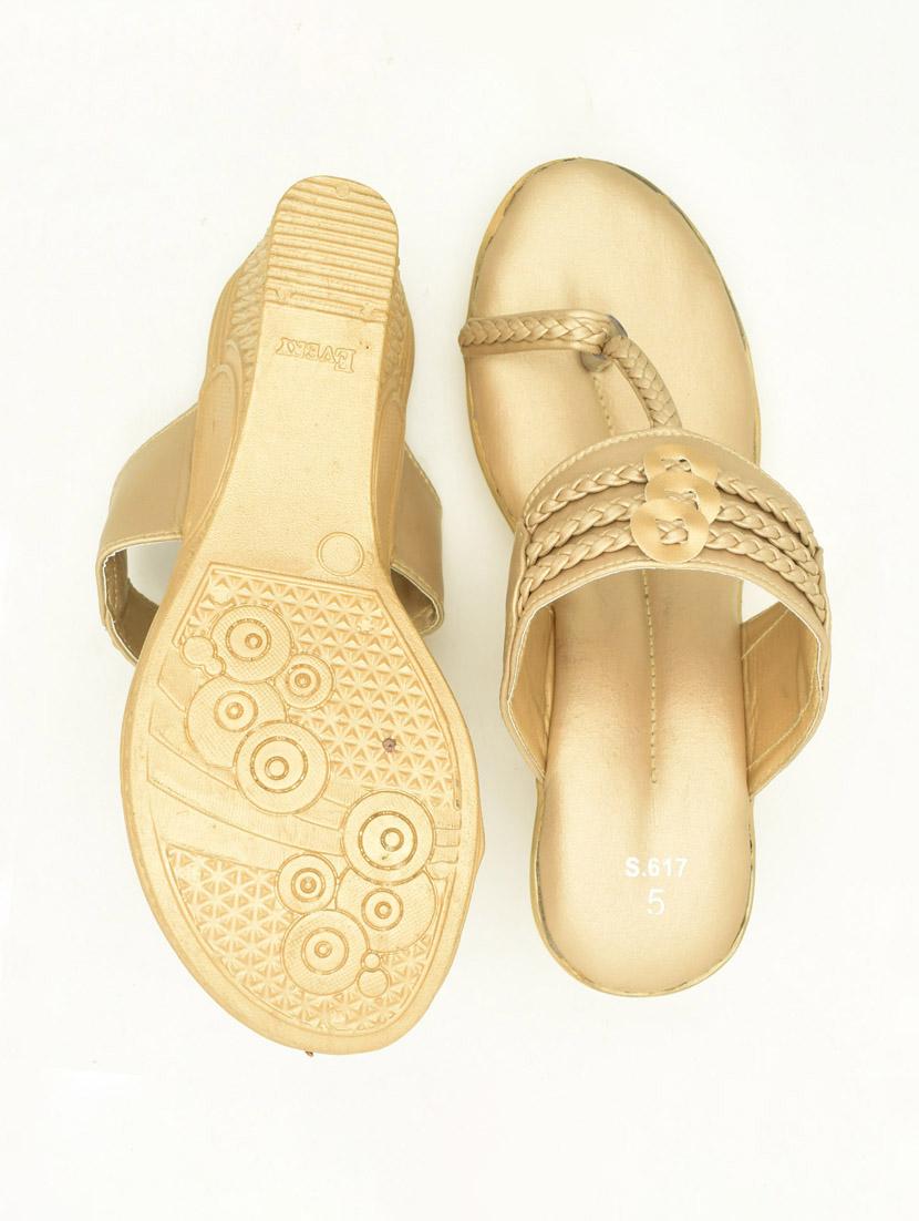 women golden slip on wedges - 22029552 - Standard Image - 3