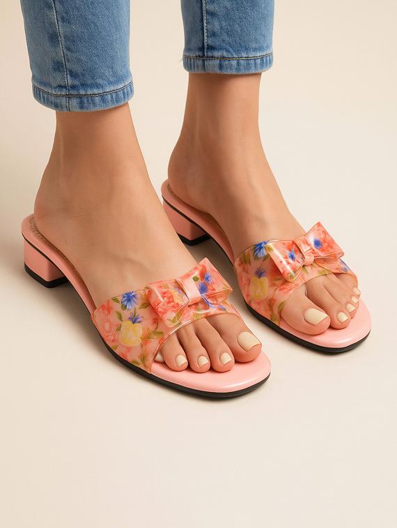 women floral print slip on sandal