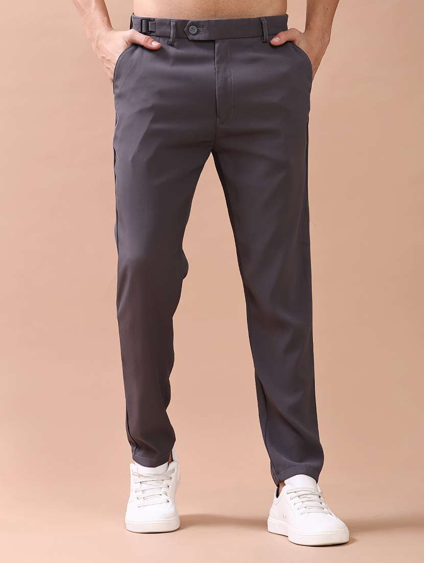 men solid mid rise chinos casual trouser