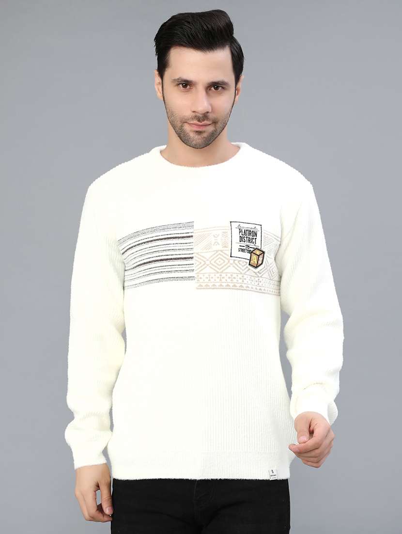 men self design long sleeve regular fit pullover 