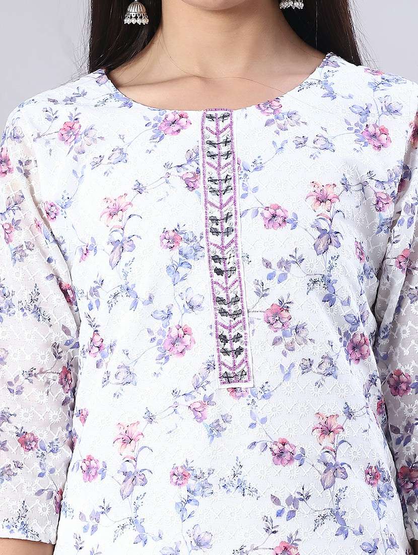 women floral printed three quarter sleeve straight kurta - 22029937 -  Standard Image - 5
