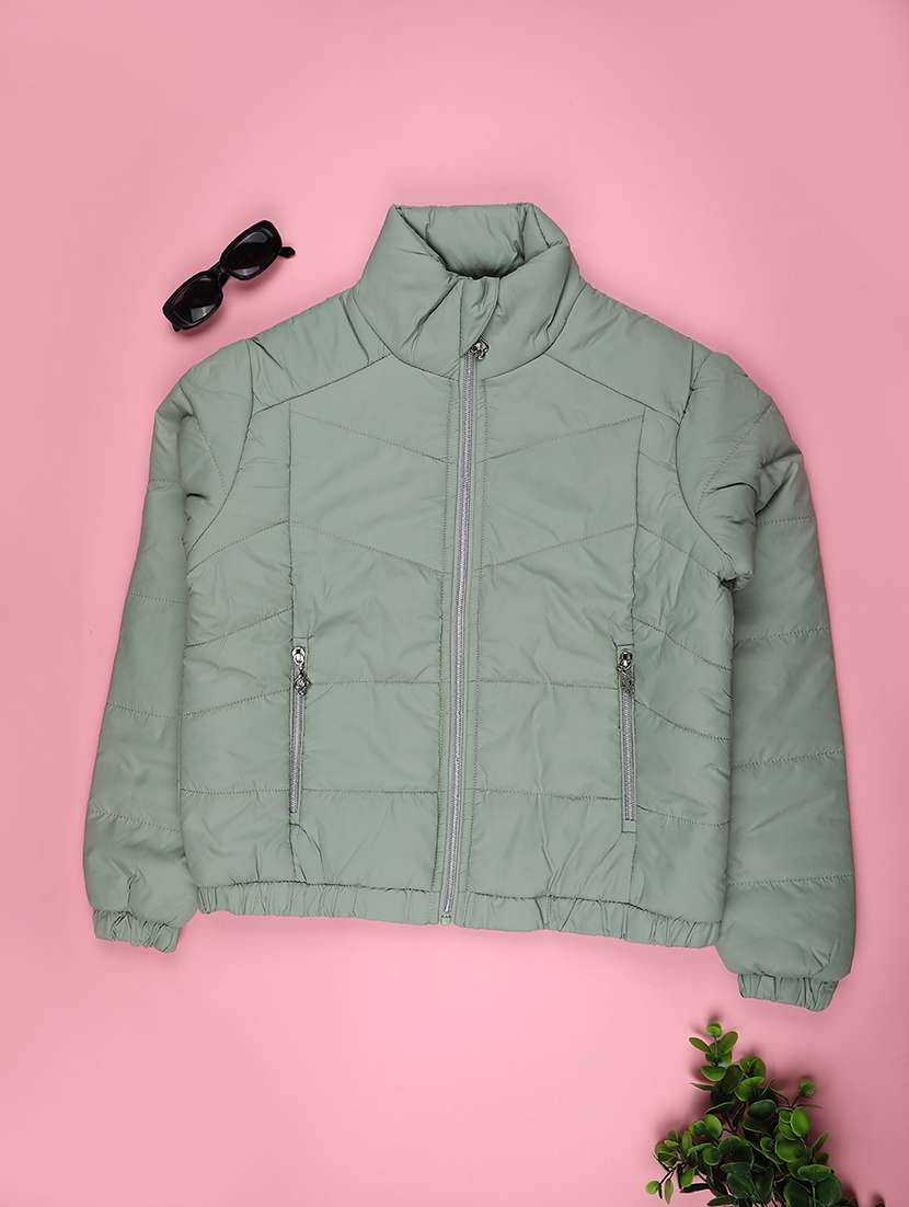 girls solid long sleeve quilted jacket