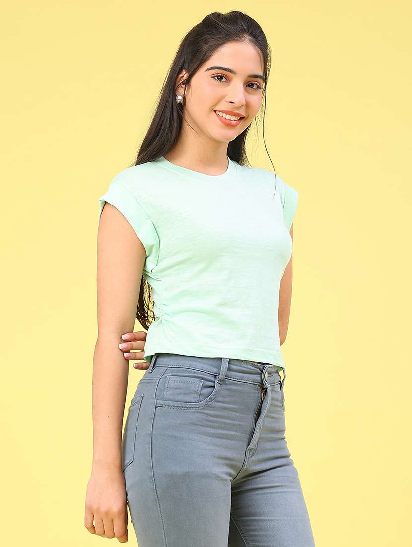 women solid round neck t-shirt - 22029944 -  Standard Image - 3