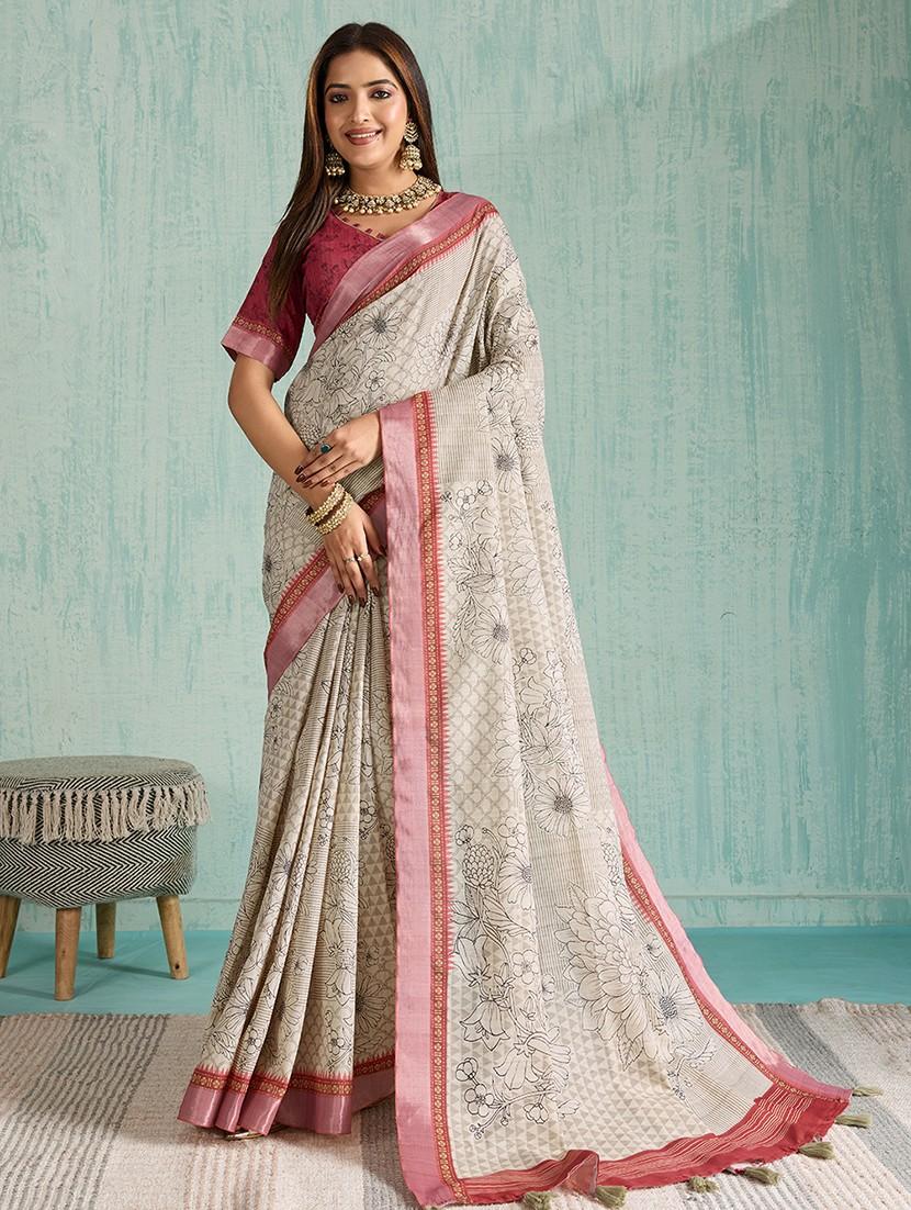 women floral printed bordered saree with blouse - 22030020 -  Zoom Image - 0