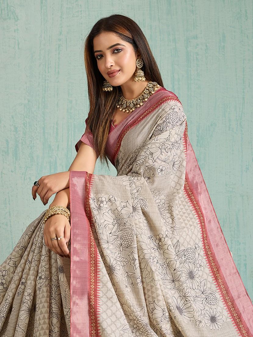 women floral printed bordered saree with blouse - 22030020 - Standard Image - 3