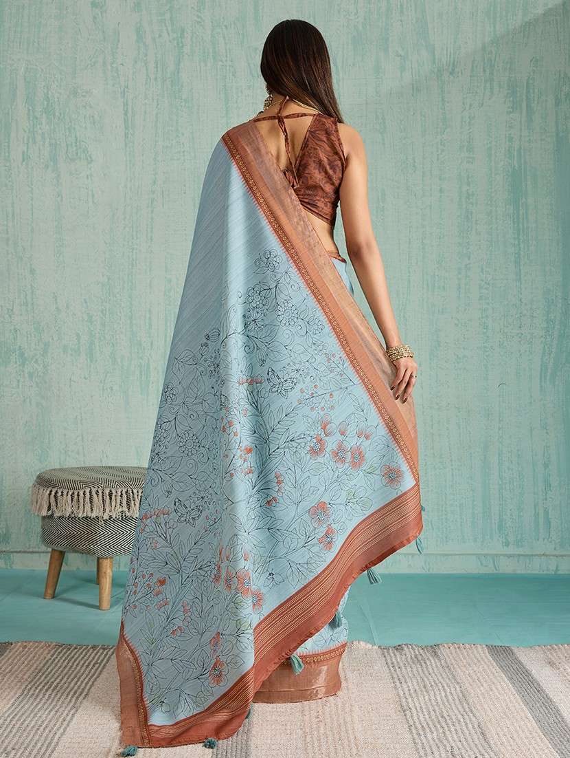 women floral printed bordered saree with blouse - 22030021 -  Standard Image - 3