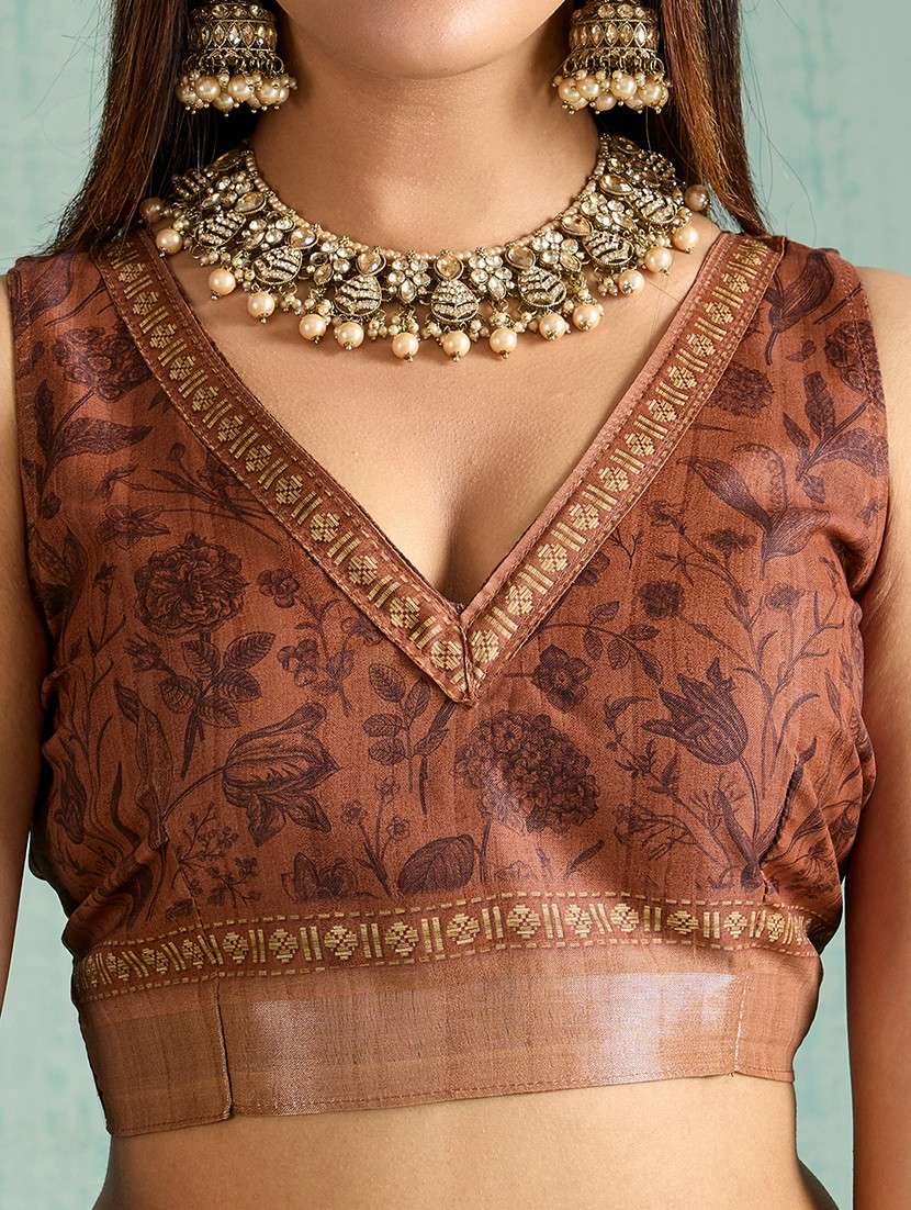 women floral printed bordered saree with blouse - 22030021 -  Standard Image - 5