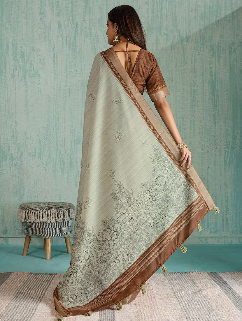 women floral printed bordered saree with blouse - 22030022 -  Standard Image - 3