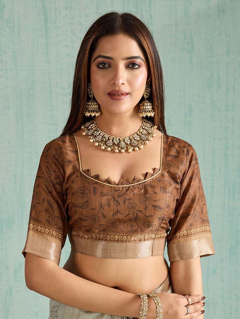 women floral printed bordered saree with blouse - 22030022 -  Standard Image - 5