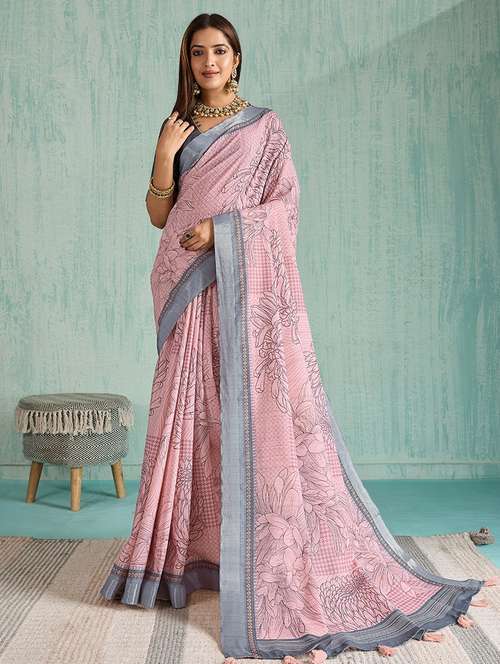 women floral printed bordered saree with blouse - 22030023 -  Standard Image - 0