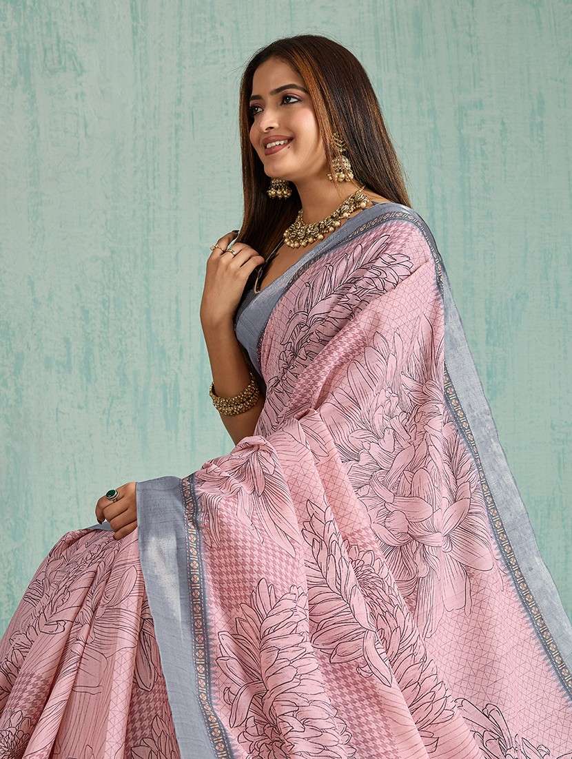 women floral printed bordered saree with blouse - 22030023 - Standard Image - 3