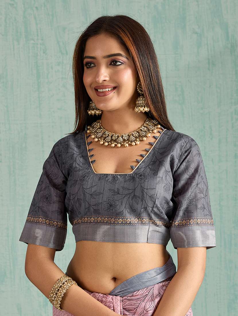 women floral printed bordered saree with blouse - 22030023 - Standard Image - 5