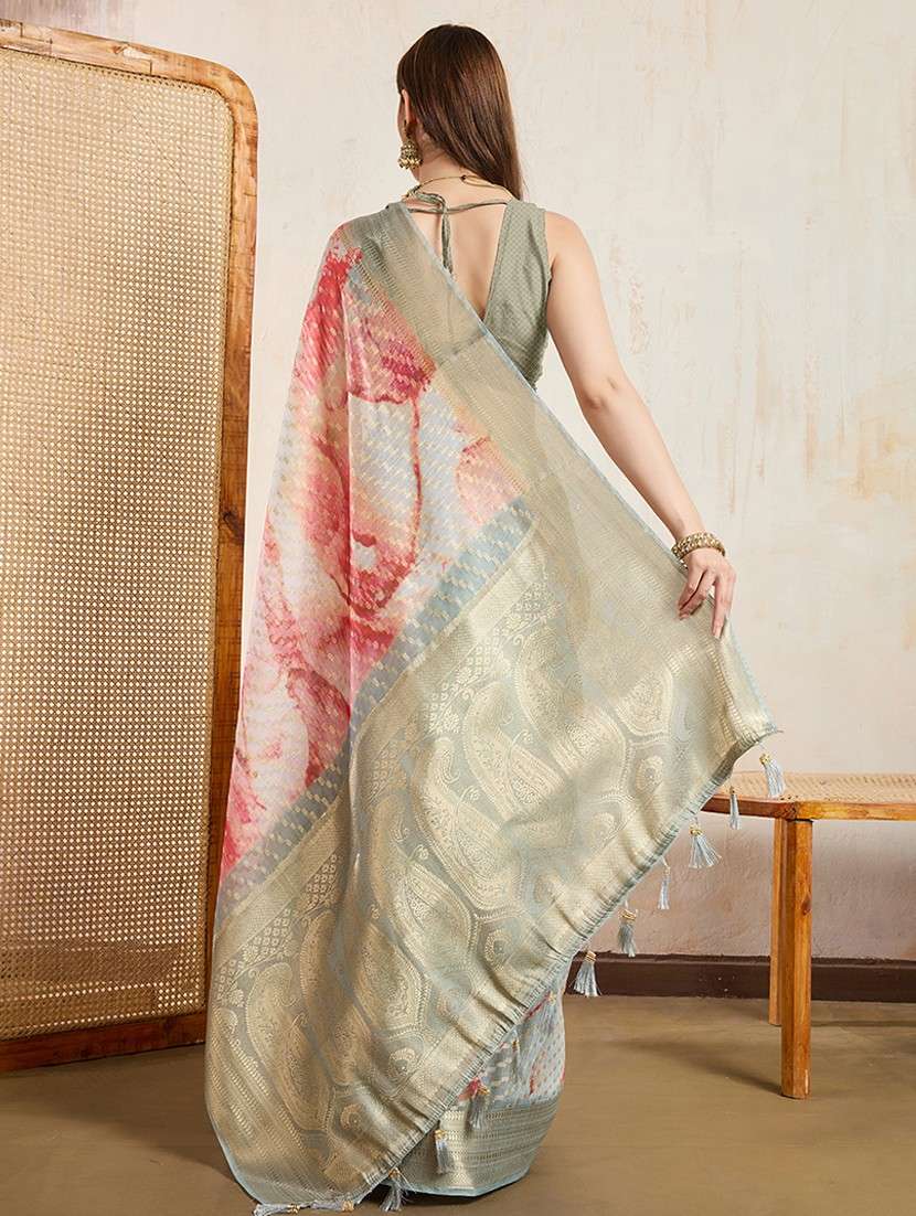 women printed bordered saree with blouse - 22030024 -  Standard Image - 3