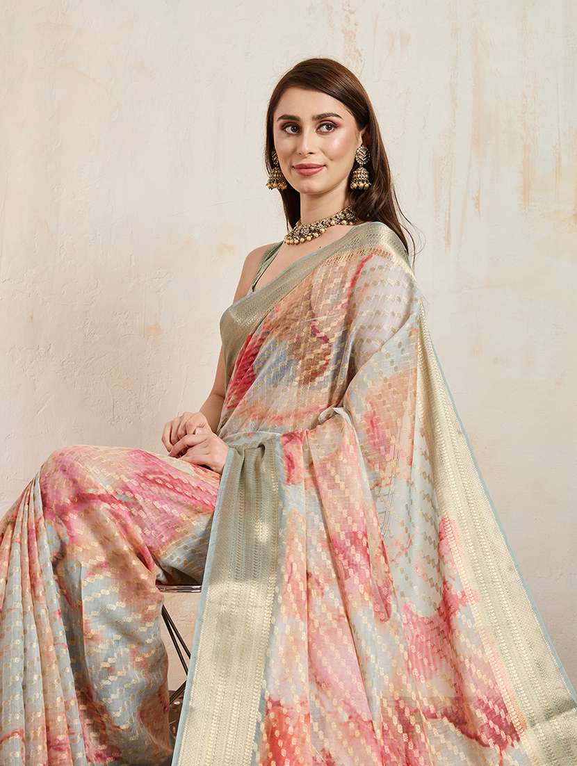 women printed bordered saree with blouse - 22030024 -  Standard Image - 5