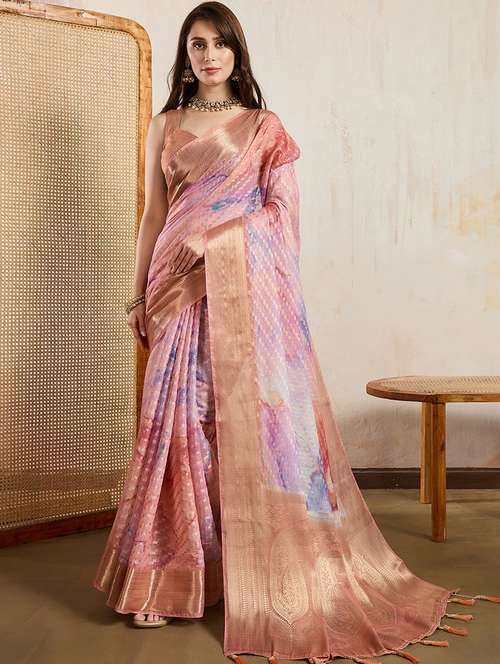 women printed bordered saree with blouse - 22030026 -  Standard Image - 0