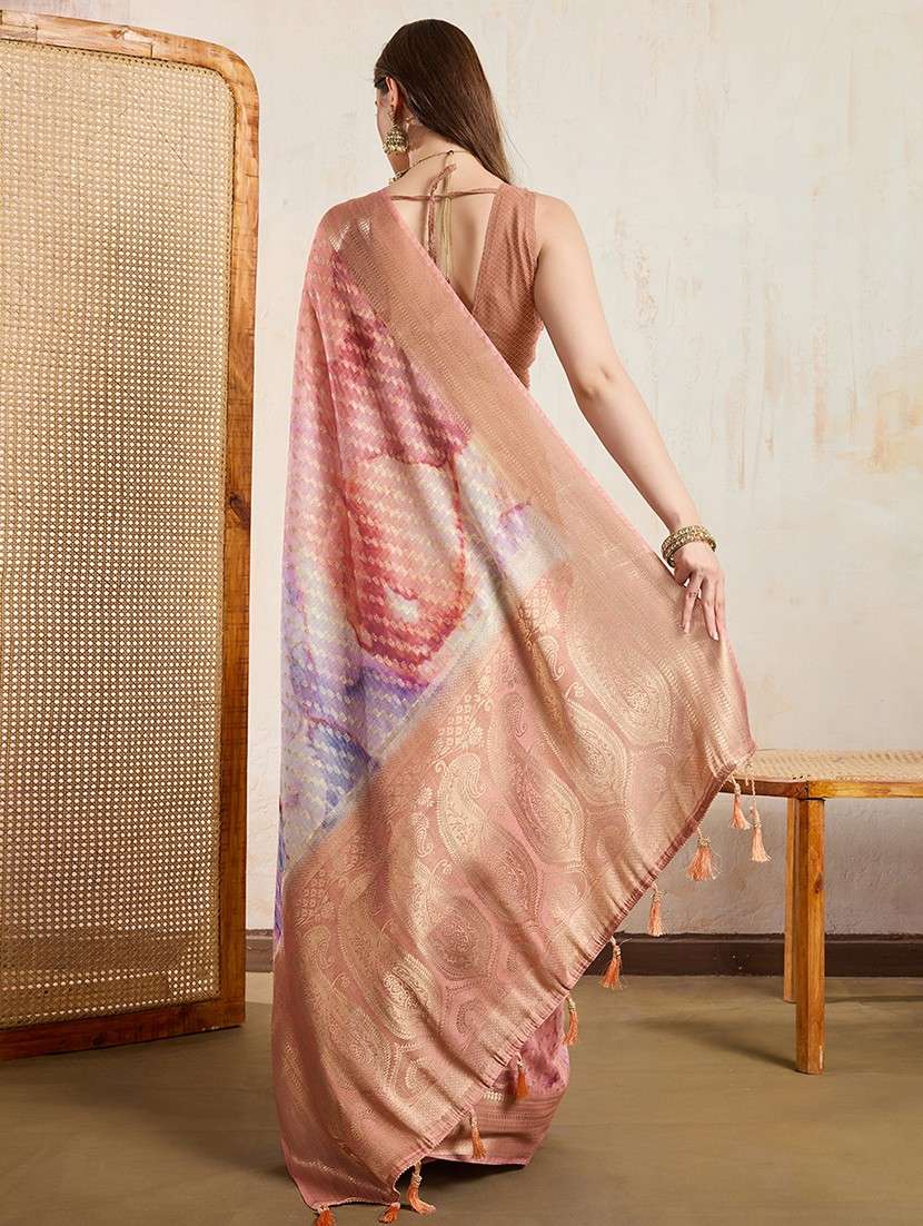 women printed bordered saree with blouse - 22030026 - Standard Image - 3