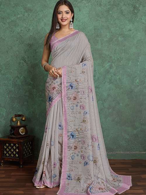 women floral printed saree with blouse - 22030030 -  Standard Image - 0