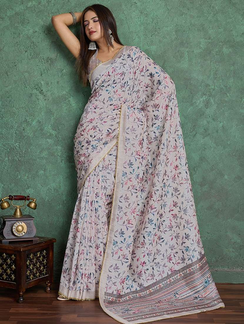 women floral printed saree with blouse - 22030031 -  Standard Image - 3